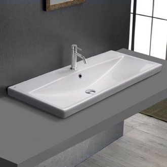 Bathroom Sink Drop In Bathroom Sink, White Ceramic, Rectangular CeraStyle 032200-U/D